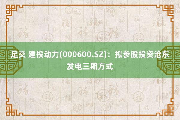 足交 建投动力(000600.SZ)：拟参股投资沧东发电三期方式